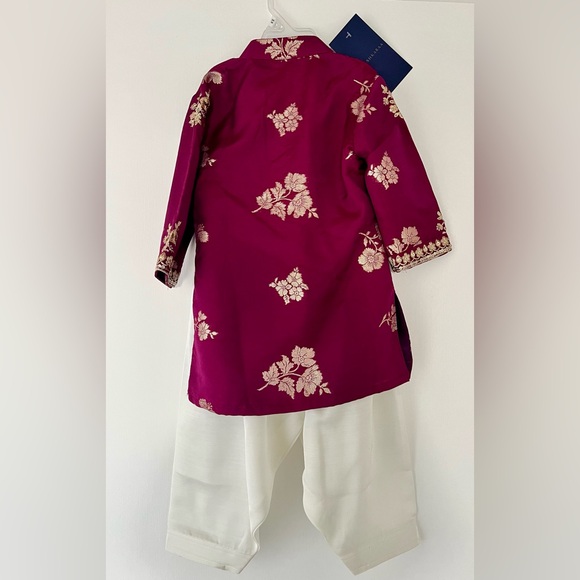 Charming Floral Burgundy Kurta Set for Kids - Picture 3 of 6